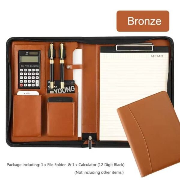 Handmade A4 Leather File Folder Contract Conference Clip Folder Zipper for Business Stationery Organizer Clipboard Phone Holder - Image 7