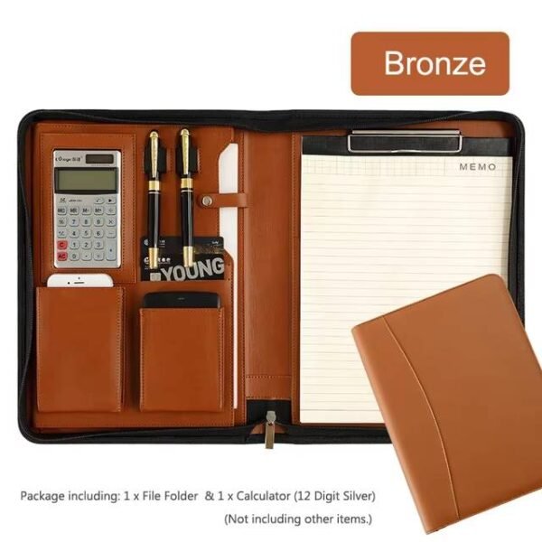 Handmade A4 Leather File Folder Contract Conference Clip Folder Zipper for Business Stationery Organizer Clipboard Phone Holder - Image 15