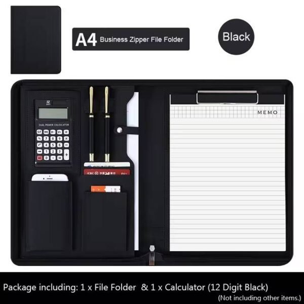 Handmade A4 Leather File Folder Contract Conference Clip Folder Zipper for Business Stationery Organizer Clipboard Phone Holder - Image 14