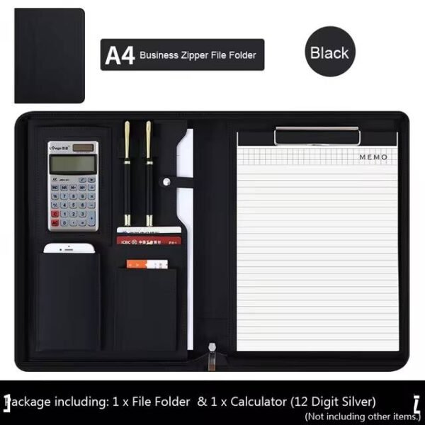 Handmade A4 Leather File Folder Contract Conference Clip Folder Zipper for Business Stationery Organizer Clipboard Phone Holder - Image 16