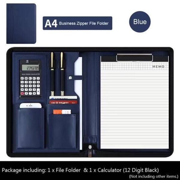 Handmade A4 Leather File Folder Contract Conference Clip Folder Zipper for Business Stationery Organizer Clipboard Phone Holder - Image 17