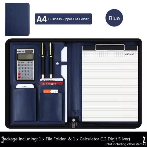 Handmade A4 Leather File Folder Contract Conference Clip Folder Zipper for Business Stationery Organizer Clipboard Phone Holder - Image 18
