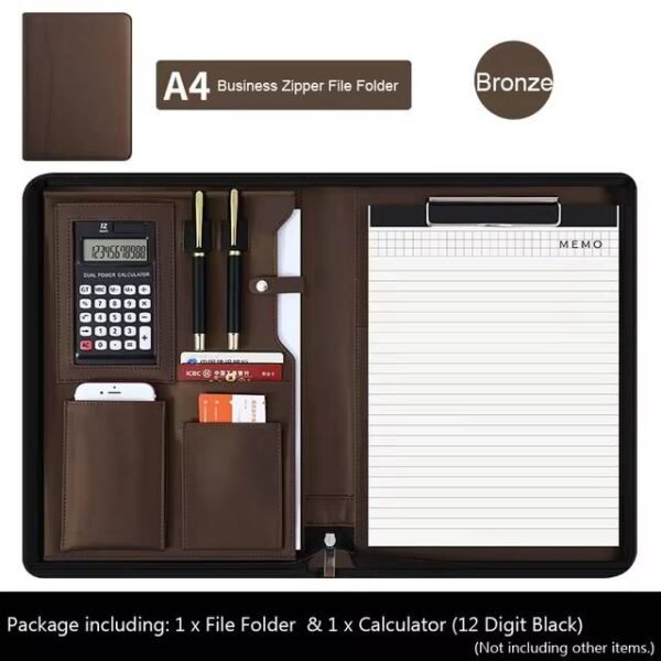 Handmade A4 Leather File Folder Contract Conference Clip Folder Zipper for Business Stationery Organizer Clipboard Phone Holder - Image 19