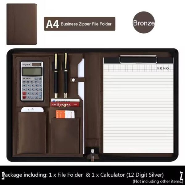 Handmade A4 Leather File Folder Contract Conference Clip Folder Zipper for Business Stationery Organizer Clipboard Phone Holder - Image 20