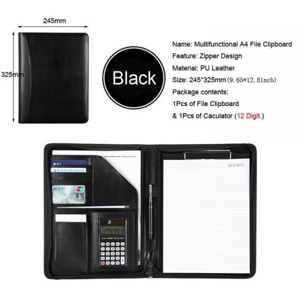 Handmade A4 Leather File Folder Contract Conference Clip Folder Zipper for Business Stationery Organizer Clipboard Phone Holder - Image 13