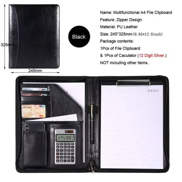 Handmade A4 Leather File Folder Contract Conference Clip Folder Zipper for Business Stationery Organizer Clipboard Phone Holder - Image 10