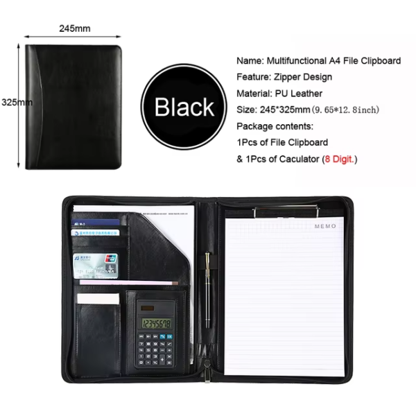 Handmade A4 Leather File Folder Contract Conference Clip Folder Zipper for Business Stationery Organizer Clipboard Phone Holder - Image 4