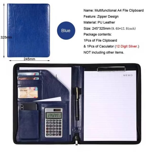 Handmade A4 Leather File Folder Contract Conference Clip Folder Zipper for Business Stationery Organizer Clipboard Phone Holder - Image 8