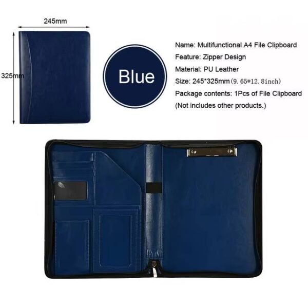 Handmade A4 Leather File Folder Contract Conference Clip Folder Zipper for Business Stationery Organizer Clipboard Phone Holder - Image 3