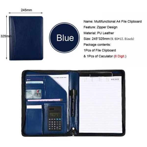 Handmade A4 Leather File Folder Contract Conference Clip Folder Zipper for Business Stationery Organizer Clipboard Phone Holder - Image 6