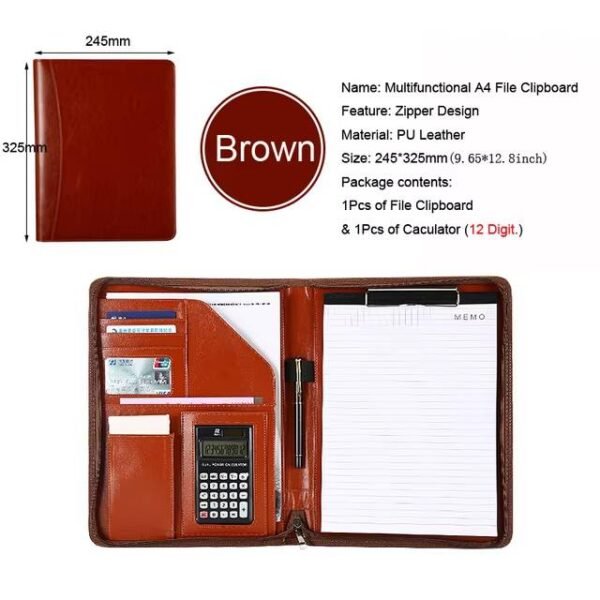 Handmade A4 Leather File Folder Contract Conference Clip Folder Zipper for Business Stationery Organizer Clipboard Phone Holder - Image 12